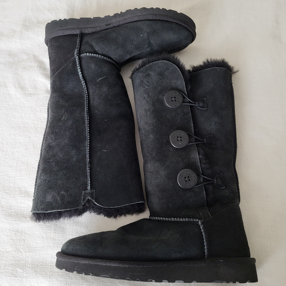 Ugg Bailey Button Triplet Button Black Suede Tall… - image 2
